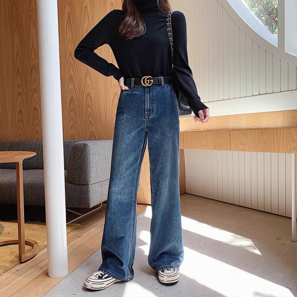 High waisted wide leg denim pants